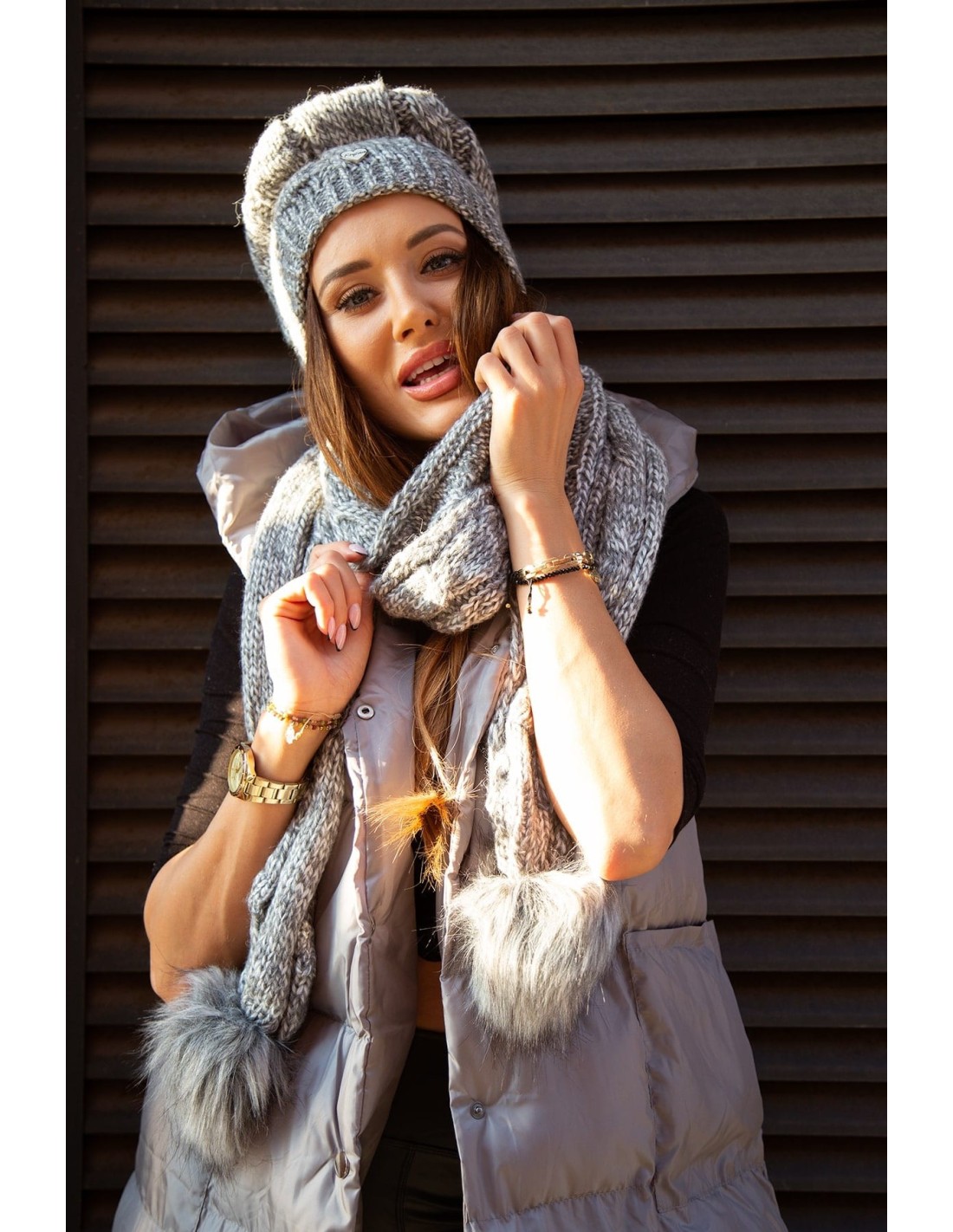 Dark gray winter set, hat and scarf C40 - Online store - Boutique